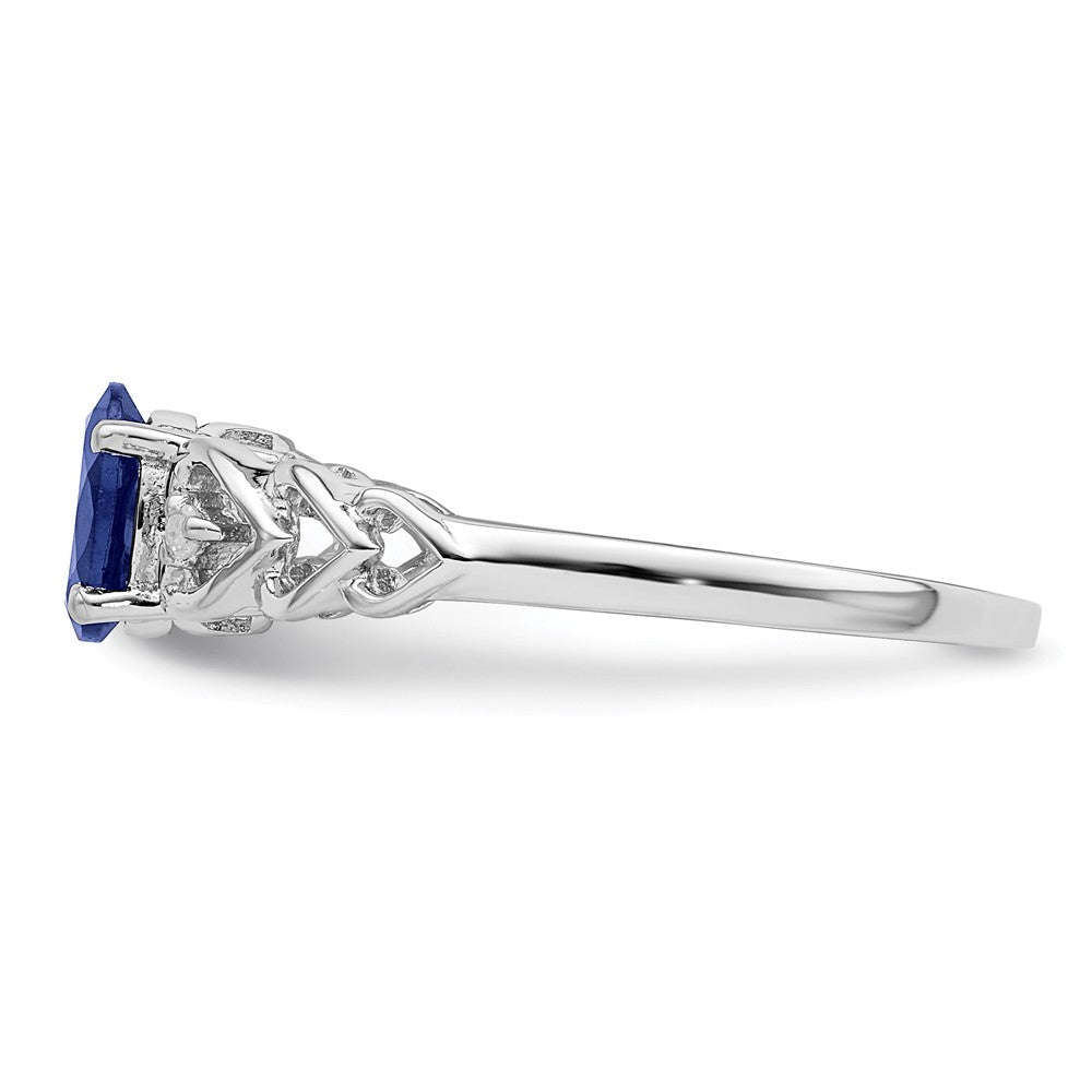 925 Sterling Silver Rhodium-plated Created Sapphire & Diamond Ring, Size: 8