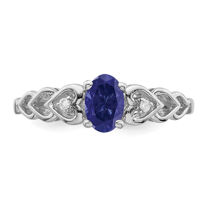 925 Sterling Silver Rhodium-plated Created Sapphire & Diamond Ring, Size: 5