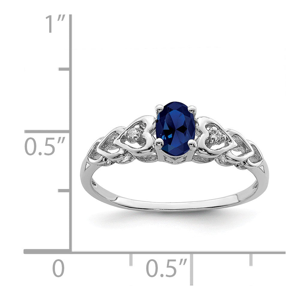 925 Sterling Silver Rhodium-plated Created Sapphire & Diamond Ring, Size: 7