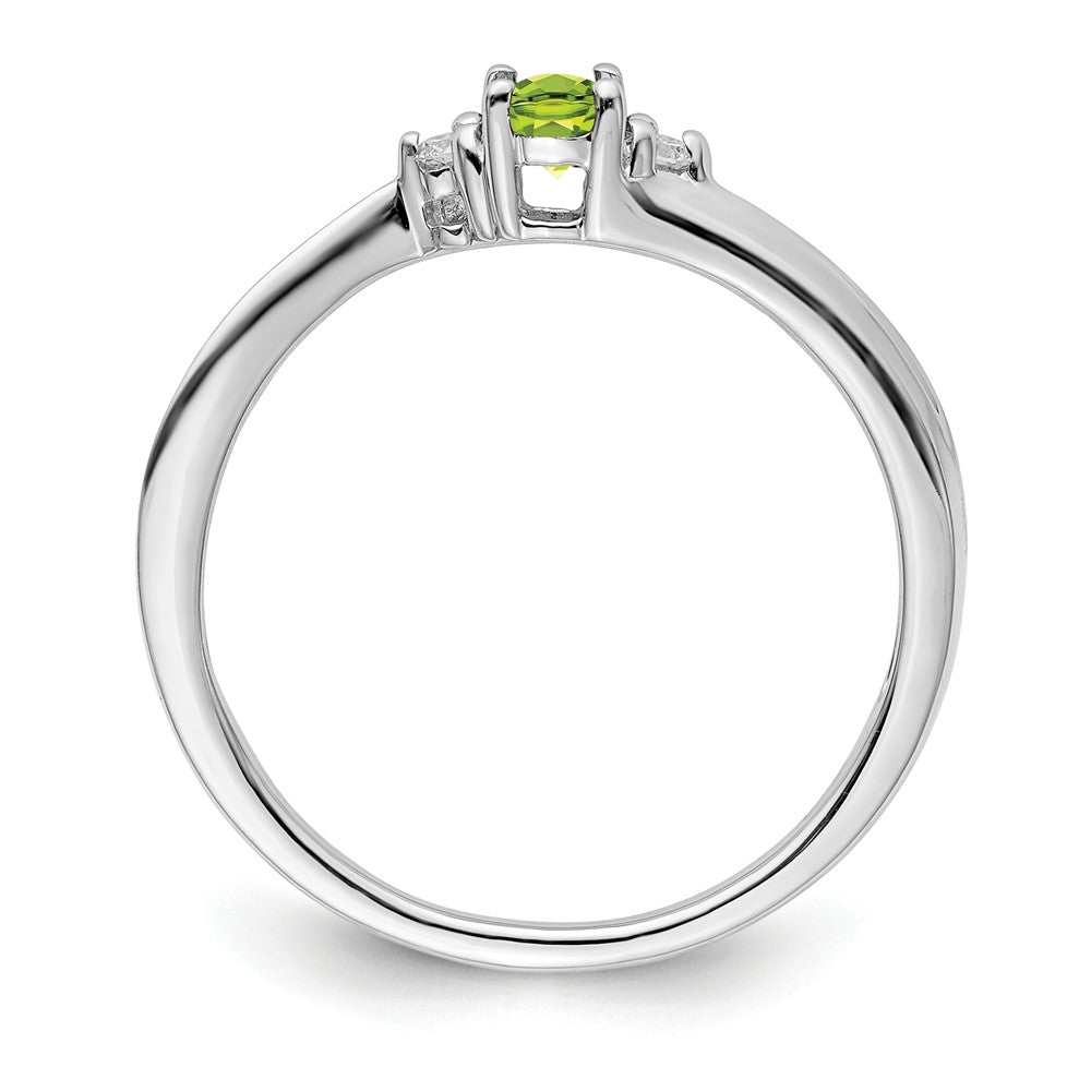 925 Sterling Silver Rhodium-plated Peridot Birthstone Ring, Size: 7