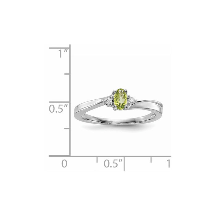 925 Sterling Silver Rhodium-plated Peridot Birthstone Ring, Size: 8