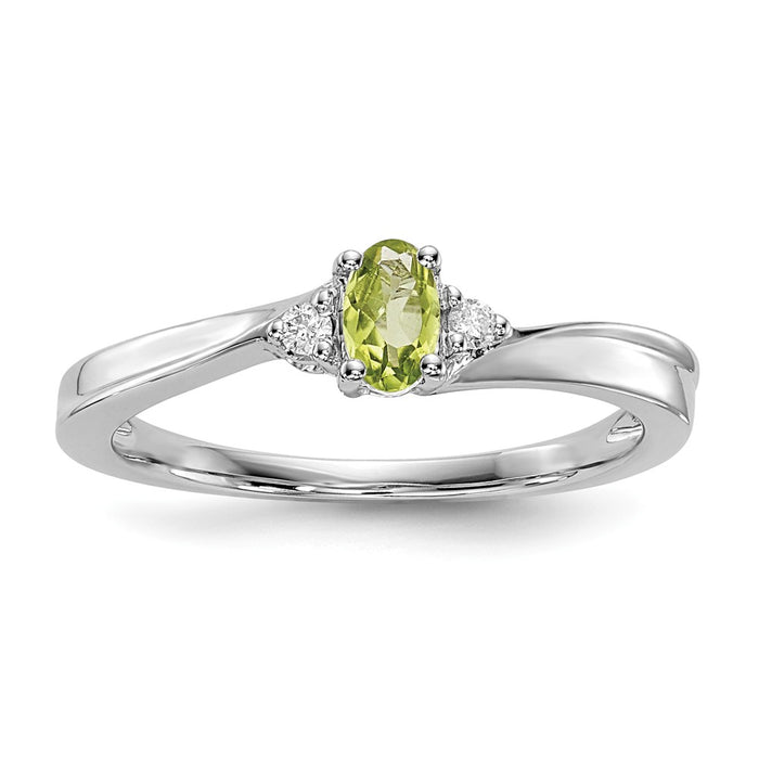 925 Sterling Silver Rhodium-plated Peridot Birthstone Ring, Size: 6
