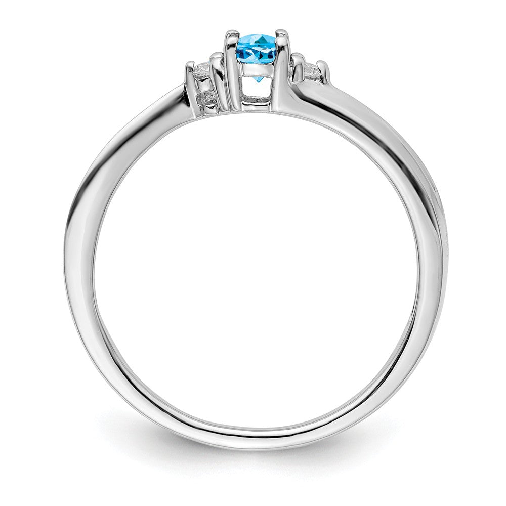 925 Sterling Silver Rhodium-plated Blue Topaz Birthstone Ring, Size: 7
