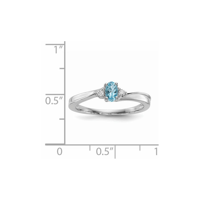 925 Sterling Silver Rhodium-plated Blue Topaz Birthstone Ring, Size: 6