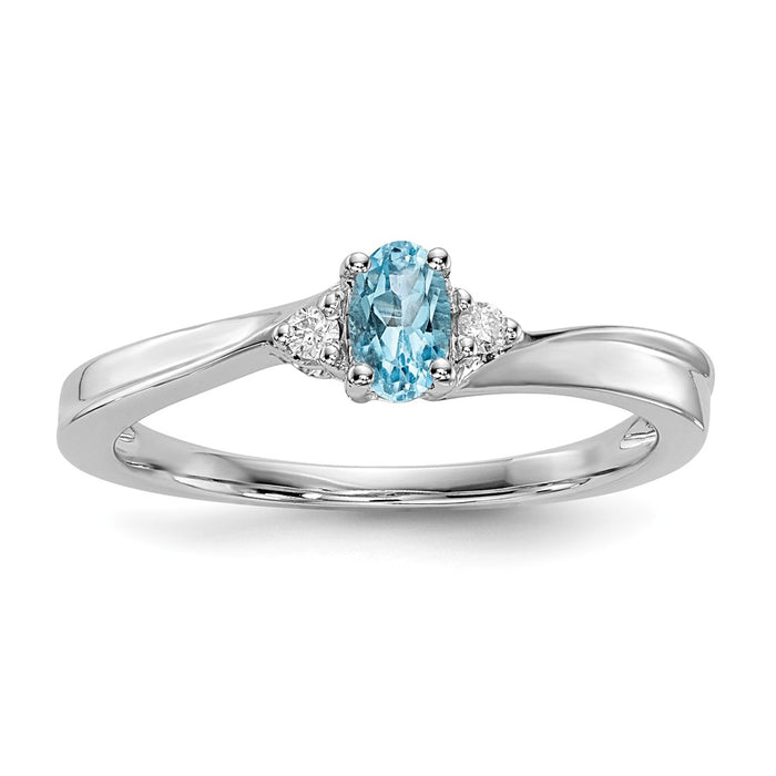 925 Sterling Silver Rhodium-plated Blue Topaz Birthstone Ring, Size: 7