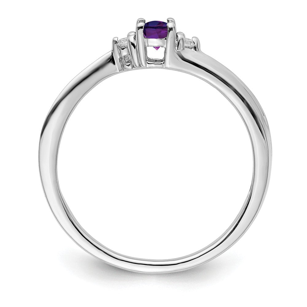 925 Sterling Silver Rhodium-plated Amethyst Birthstone Ring, Size: 6
