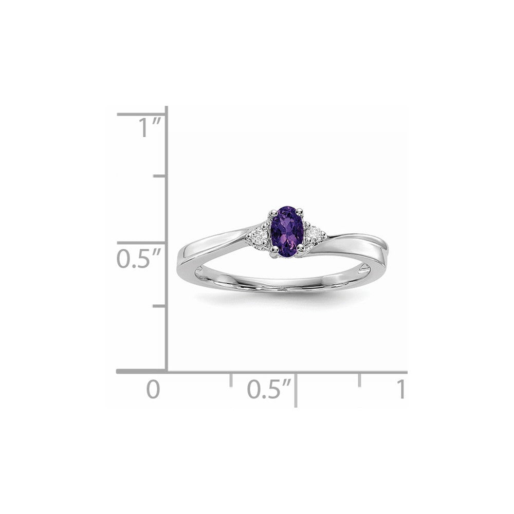 925 Sterling Silver Rhodium-plated Amethyst Birthstone Ring, Size: 6