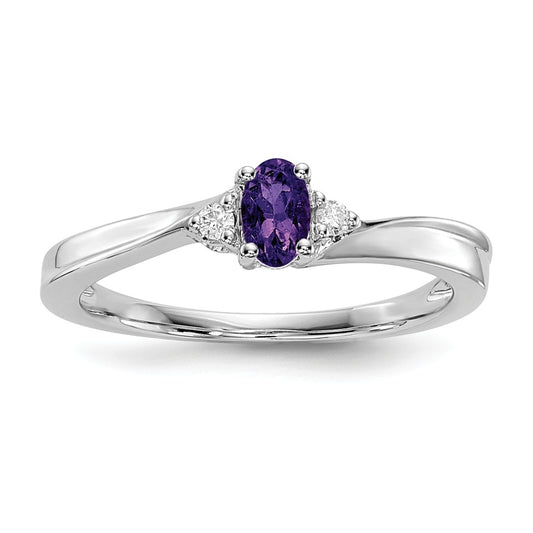925 Sterling Silver Rhodium-plated Amethyst Birthstone Ring, Size: 6