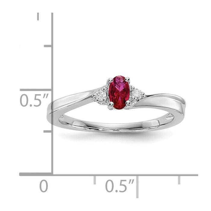 925 Sterling Silver Rhodium-plated Created Ruby Birthstone Ring, Size: 6