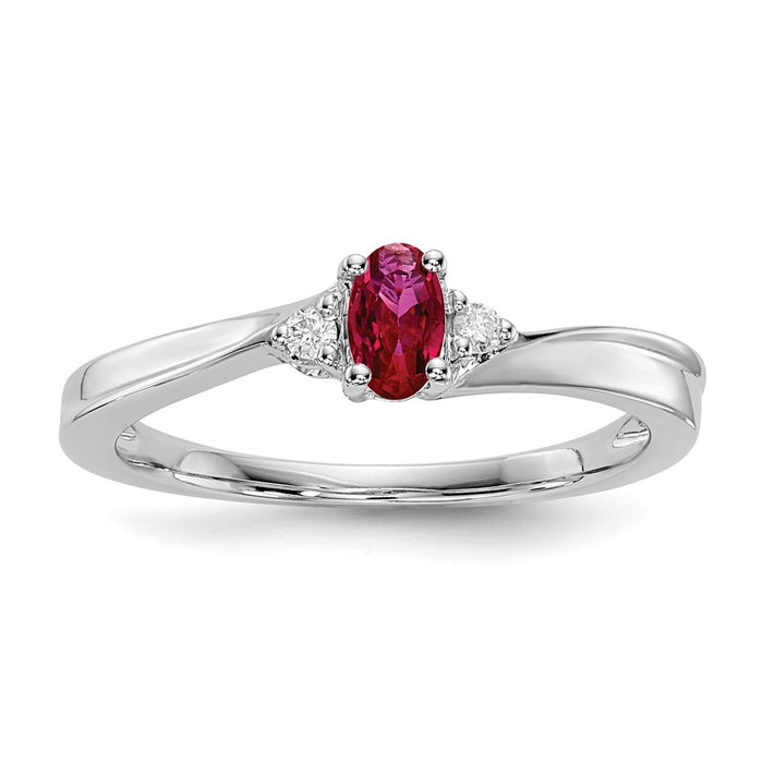 925 Sterling Silver Rhodium-plated Created Ruby Birthstone Ring, Size: 6