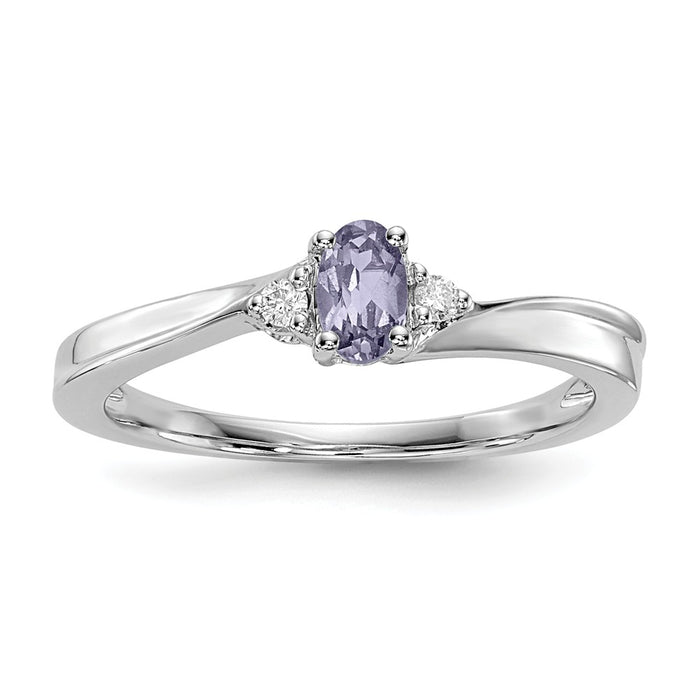 925 Sterling Silver Rhodium-plated Created Alexandrite Birthstone Ring, Size: 7