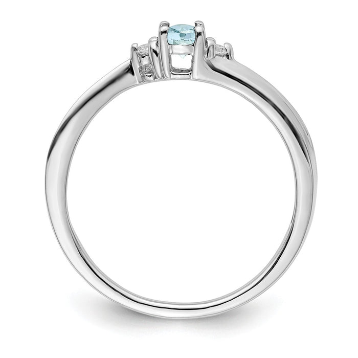 925 Sterling Silver Rhodium-plated Aquamarine Birthstone Ring, Size: 7