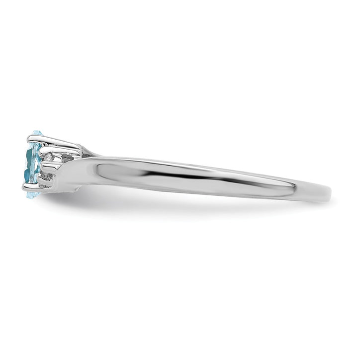 925 Sterling Silver Rhodium-plated Aquamarine Birthstone Ring, Size: 6