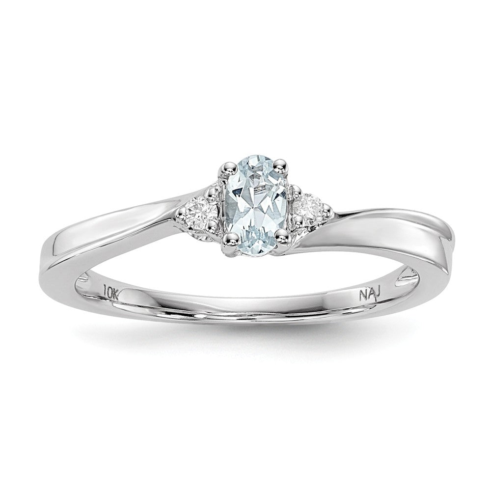925 Sterling Silver Rhodium-plated Aquamarine Birthstone Ring, Size: 6