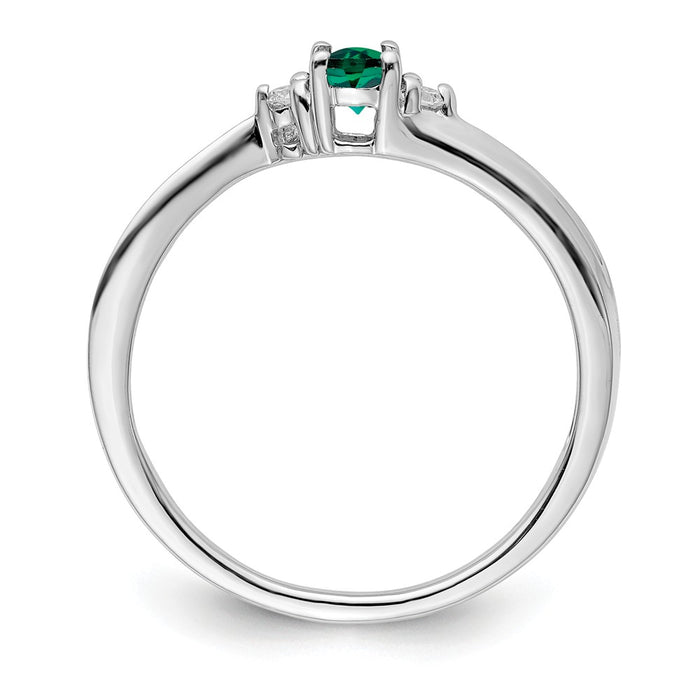 925 Sterling Silver Rhodium-plated Created Emerald Birthstone Ring, Size: 7