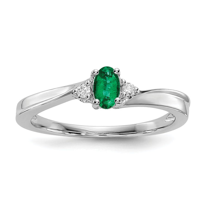 925 Sterling Silver Rhodium-plated Created Emerald Birthstone Ring, Size: 6