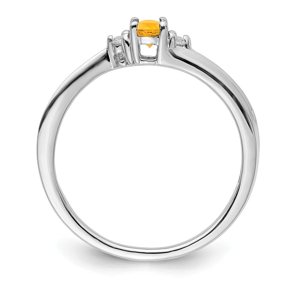 925 Sterling Silver Rhodium-plated Citrine Birthstone Ring, Size: 7