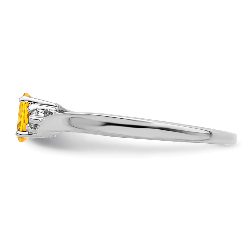 925 Sterling Silver Rhodium-plated Citrine Birthstone Ring, Size: 8