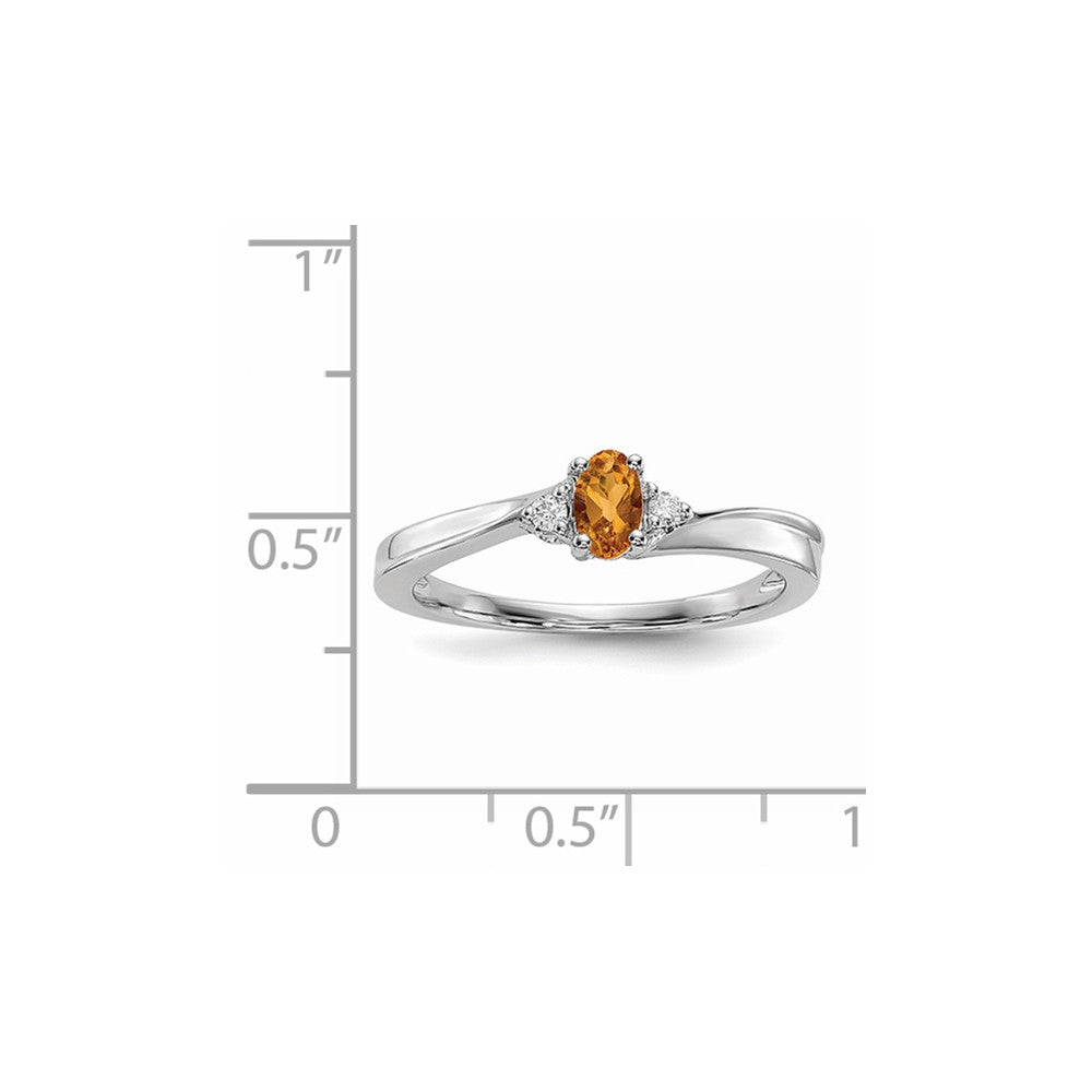 925 Sterling Silver Rhodium-plated Citrine Birthstone Ring, Size: 7