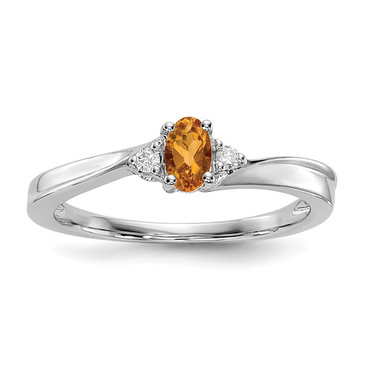 925 Sterling Silver Rhodium-plated Citrine Birthstone Ring, Size: 8