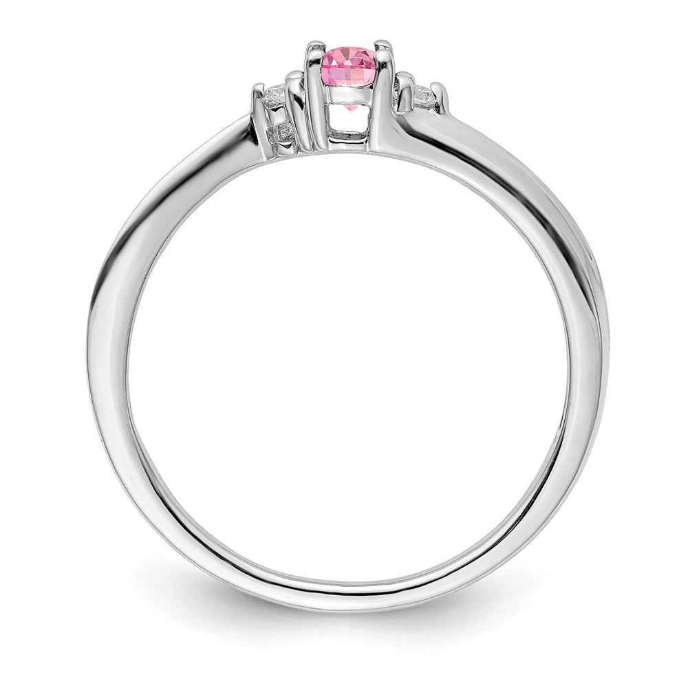 925 Sterling Silver Rhodium-plated Pink CZ Birthstone Ring, Size: 7