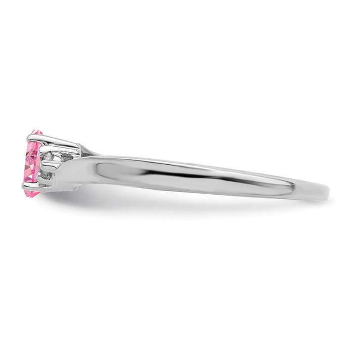 925 Sterling Silver Rhodium-plated Pink CZ Birthstone Ring, Size: 6