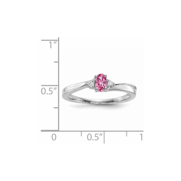 925 Sterling Silver Rhodium-plated Pink CZ Birthstone Ring, Size: 6