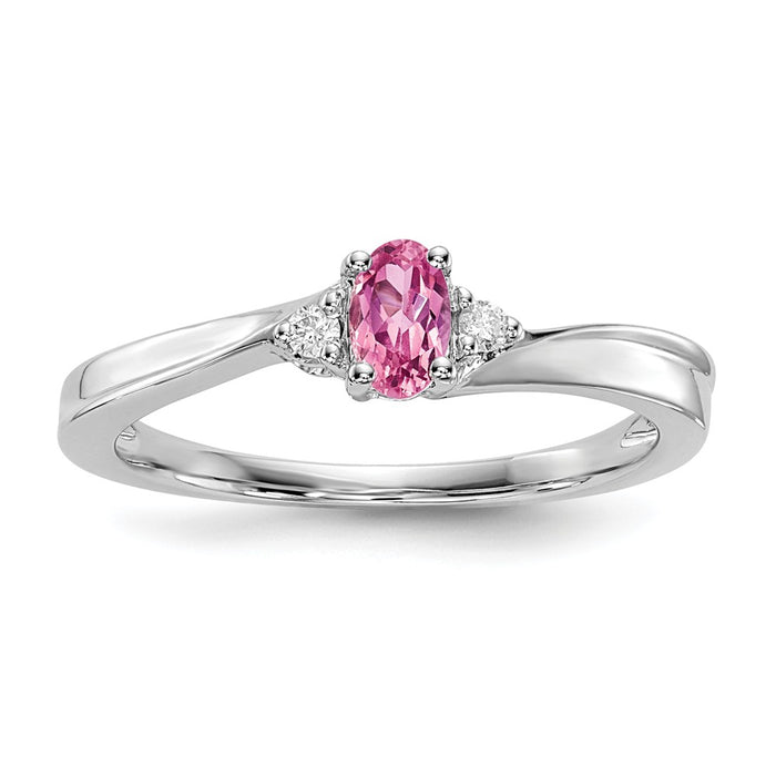 925 Sterling Silver Rhodium-plated Pink CZ Birthstone Ring, Size: 6