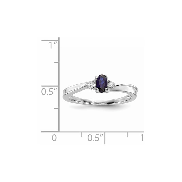 925 Sterling Silver Rhodium-plated Created Blue Sapphire Birthstone Ring, Size: 6