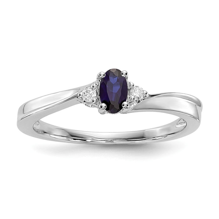 925 Sterling Silver Rhodium-plated Created Blue Sapphire Birthstone Ring, Size: 8
