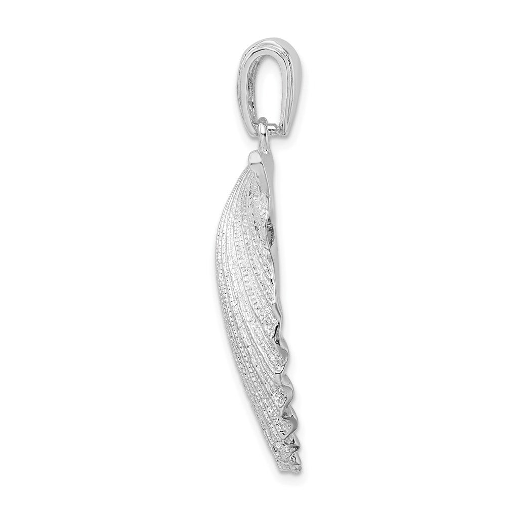 Million Charms 925 Sterling Silver Nautical Sea Life  Charm Pendant, Large 3-D Scallop Shell, High Polish & Textured