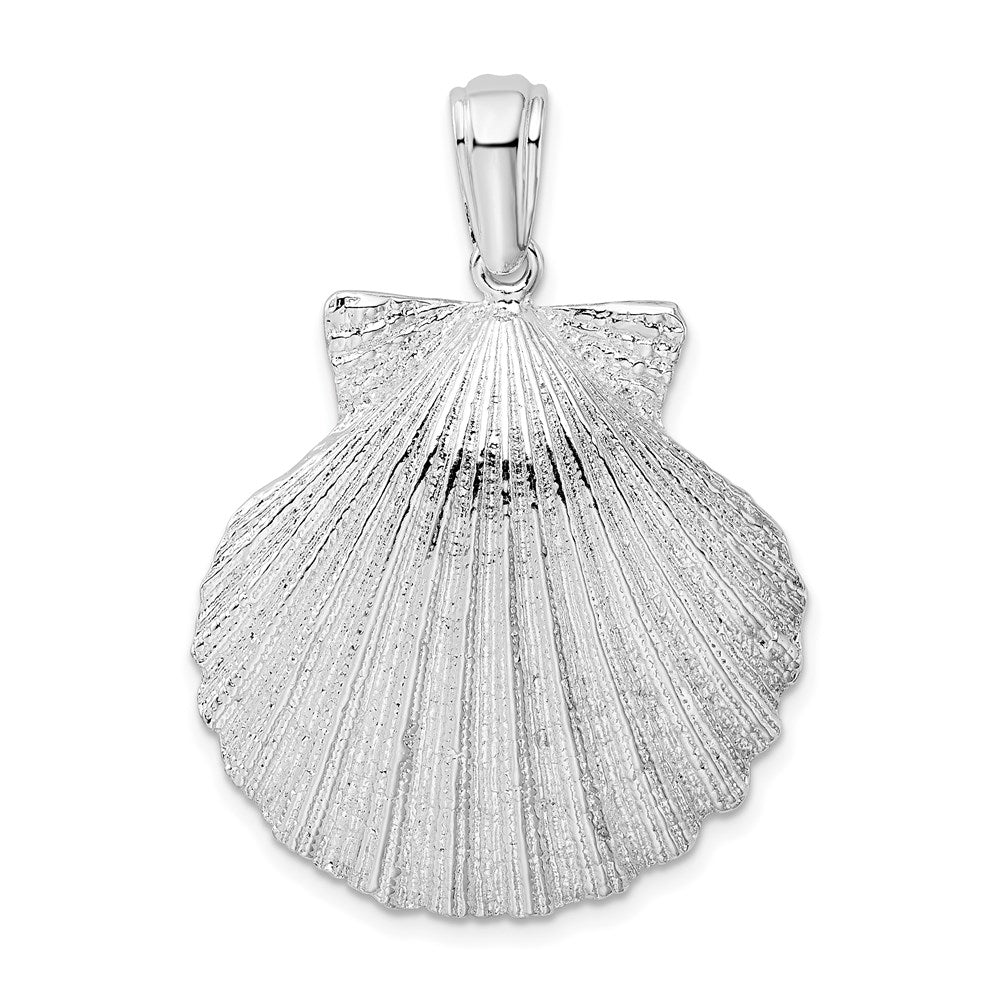Million Charms 925 Sterling Silver Nautical Sea Life  Charm Pendant, Large 3-D Scallop Shell, High Polish & Textured