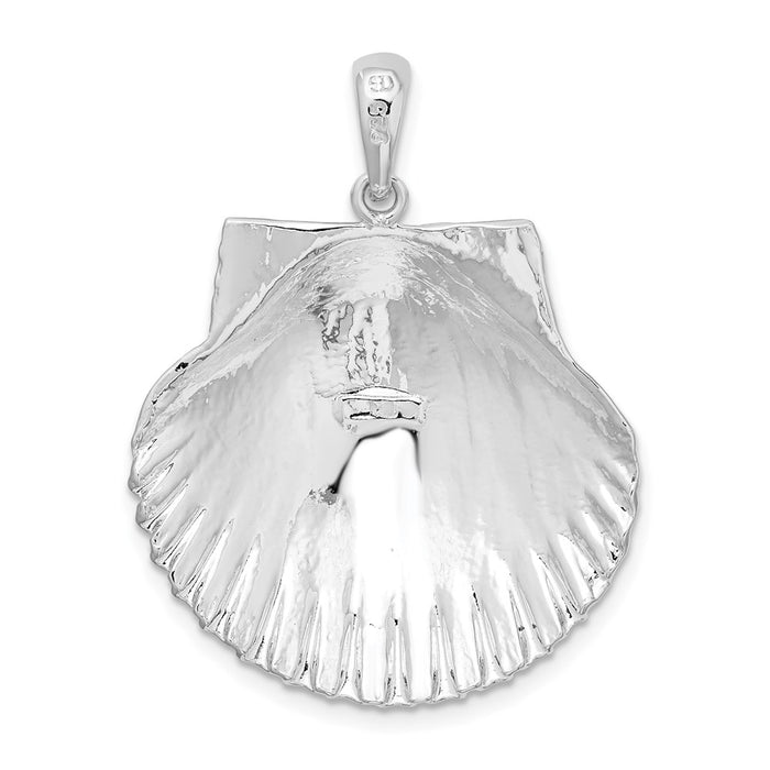 Million Charms 925 Sterling Silver Nautical Sea Life  Charm Pendant, Large Scallop Shell Pendant, Large Textured