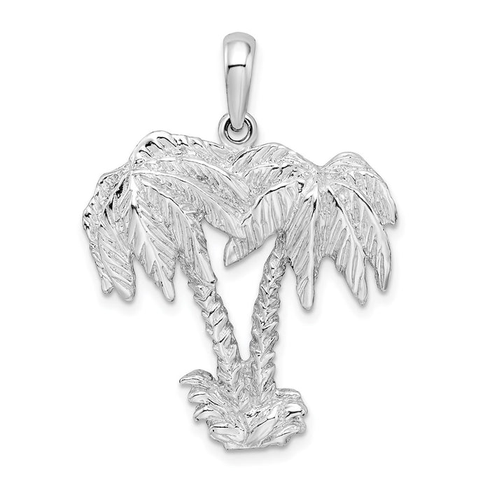 Million Charms 925 Sterling Silver Nautical Coastal Charm Pendant, Double Palm Trees, 2-D