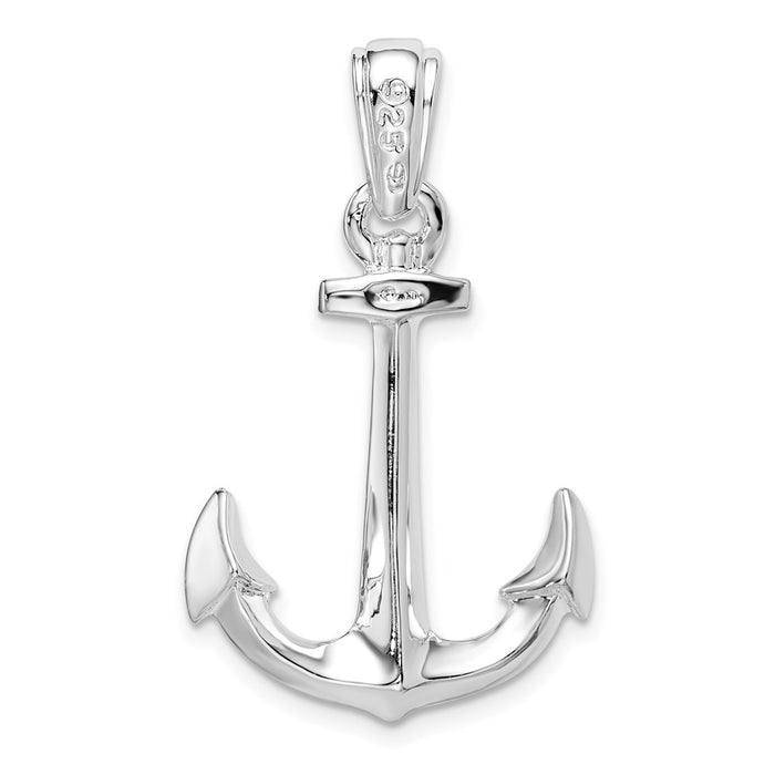 Million Charms 925 Sterling Silver Nautical  Charm Pendant, 3-D Anchor, High Polish