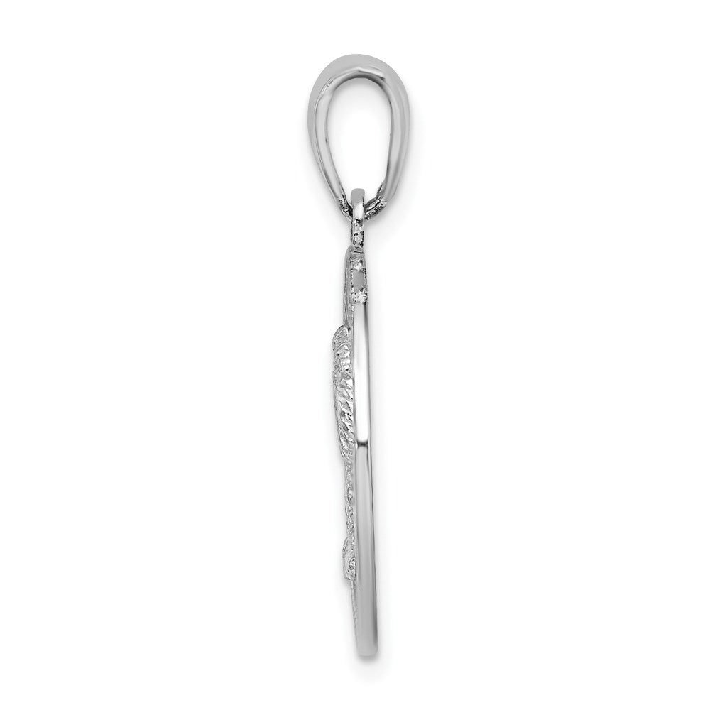 Million Charms 925 Sterling Silver Travel Charm Pendant, Hilton Head On Round Frame with Palm Tree Center
