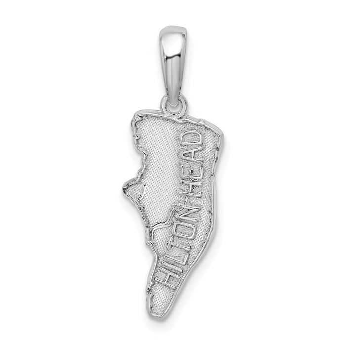 Million Charms 925 Sterling Silver Travel Charm Pendant, Small Hilton Head Map, Textured