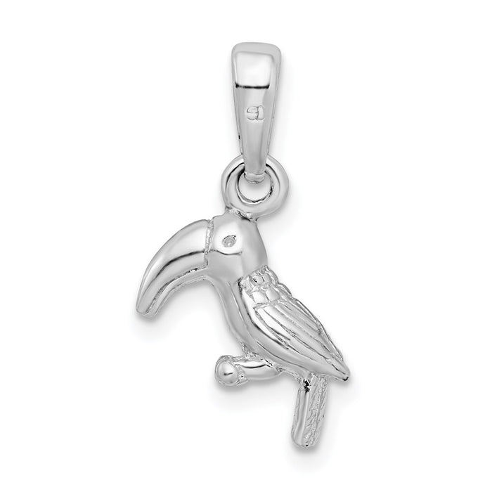 Million Charms 925 Sterling Silver Animal Charm Pendant, 3-D Toucan Bird, Textured & High Polish