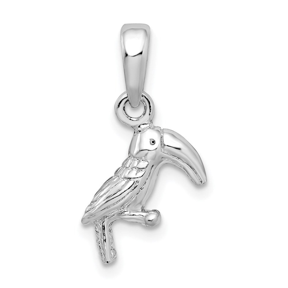 Million Charms 925 Sterling Silver Animal Charm Pendant, 3-D Toucan Bird, Textured & High Polish