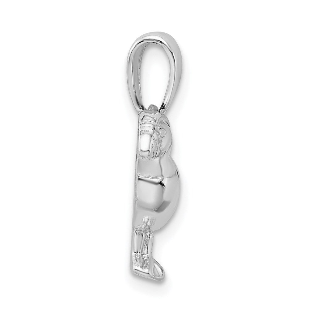 Million Charms 925 Sterling Silver Animal Charm Pendant, Puffin Bird, Textured & High Polish 2-D