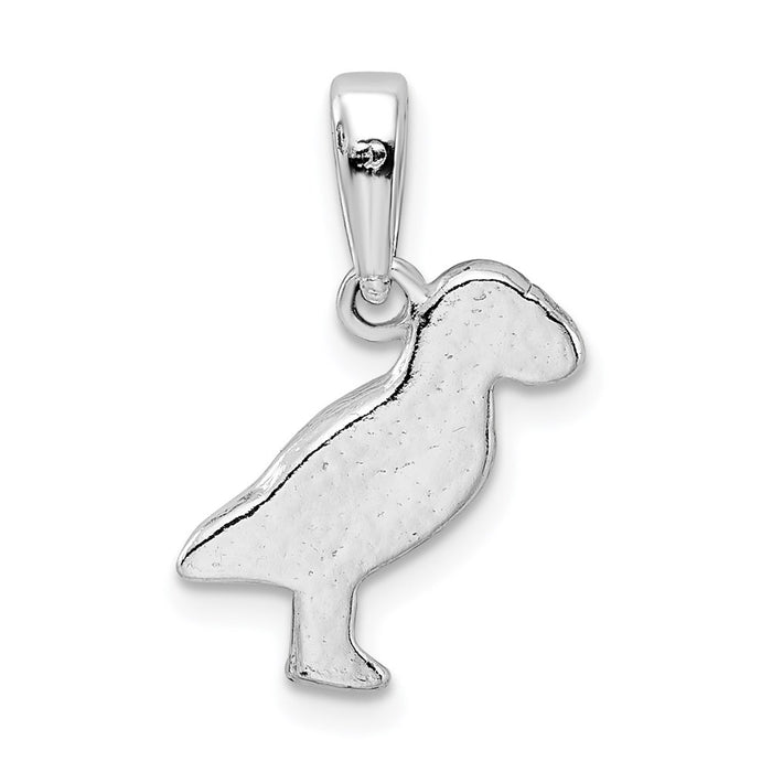 Million Charms 925 Sterling Silver Animal Charm Pendant, Puffin Bird, Textured & High Polish 2-D