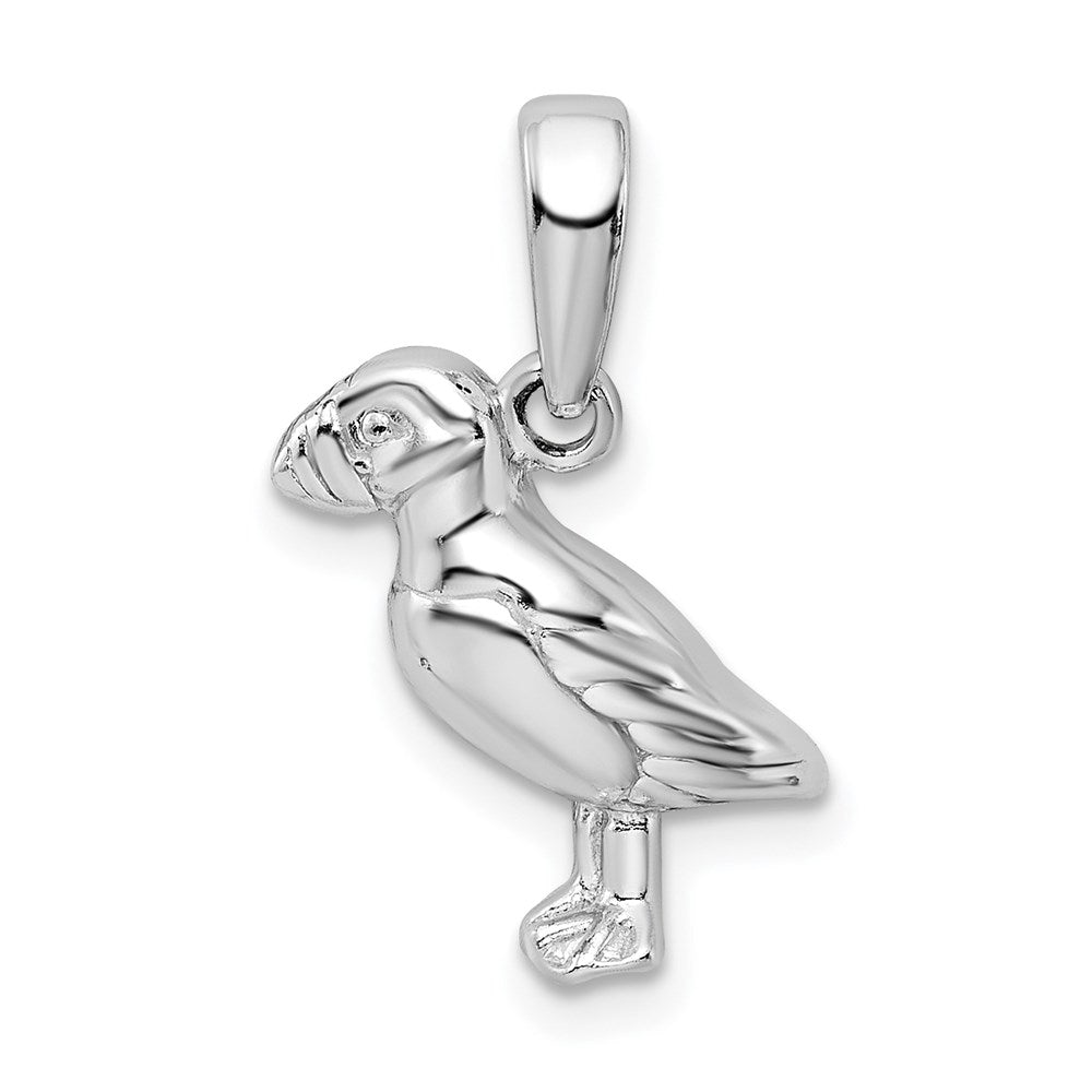 Million Charms 925 Sterling Silver Animal Charm Pendant, Puffin Bird, Textured & High Polish 2-D