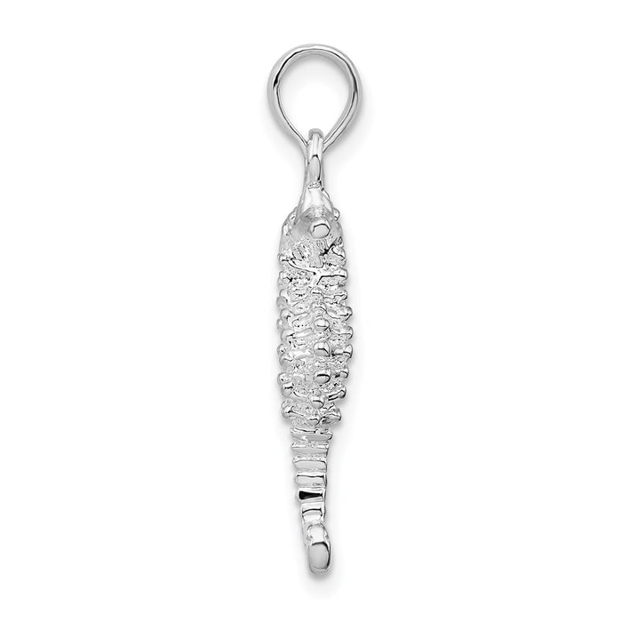 Million Charms 925 Sterling Silver Nautical Sea Life Charm Pendant, 3-D Seahorse with Thin Tail Textured