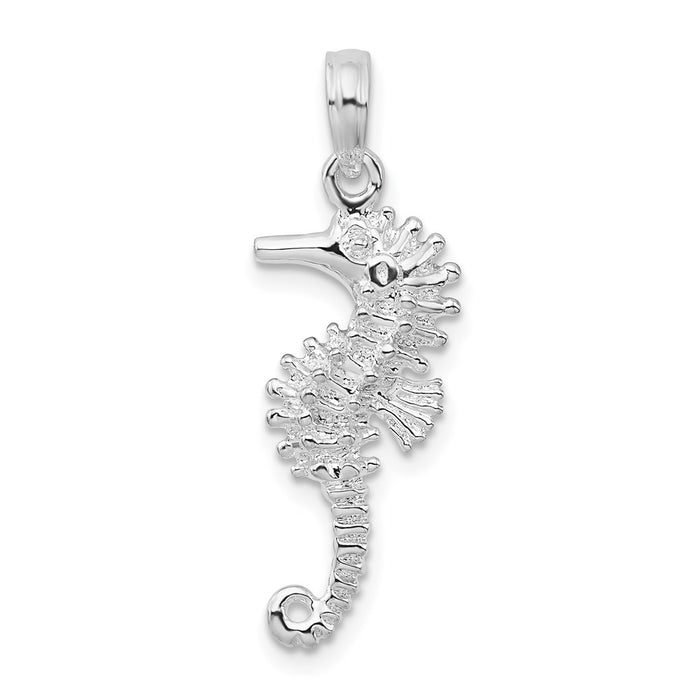 Million Charms 925 Sterling Silver Nautical Sea Life Charm Pendant, 3-D Seahorse with Thin Tail Textured