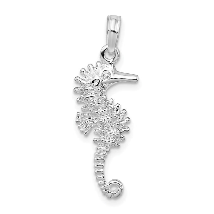 Million Charms 925 Sterling Silver Nautical Sea Life Charm Pendant, 3-D Seahorse with Thin Tail Textured