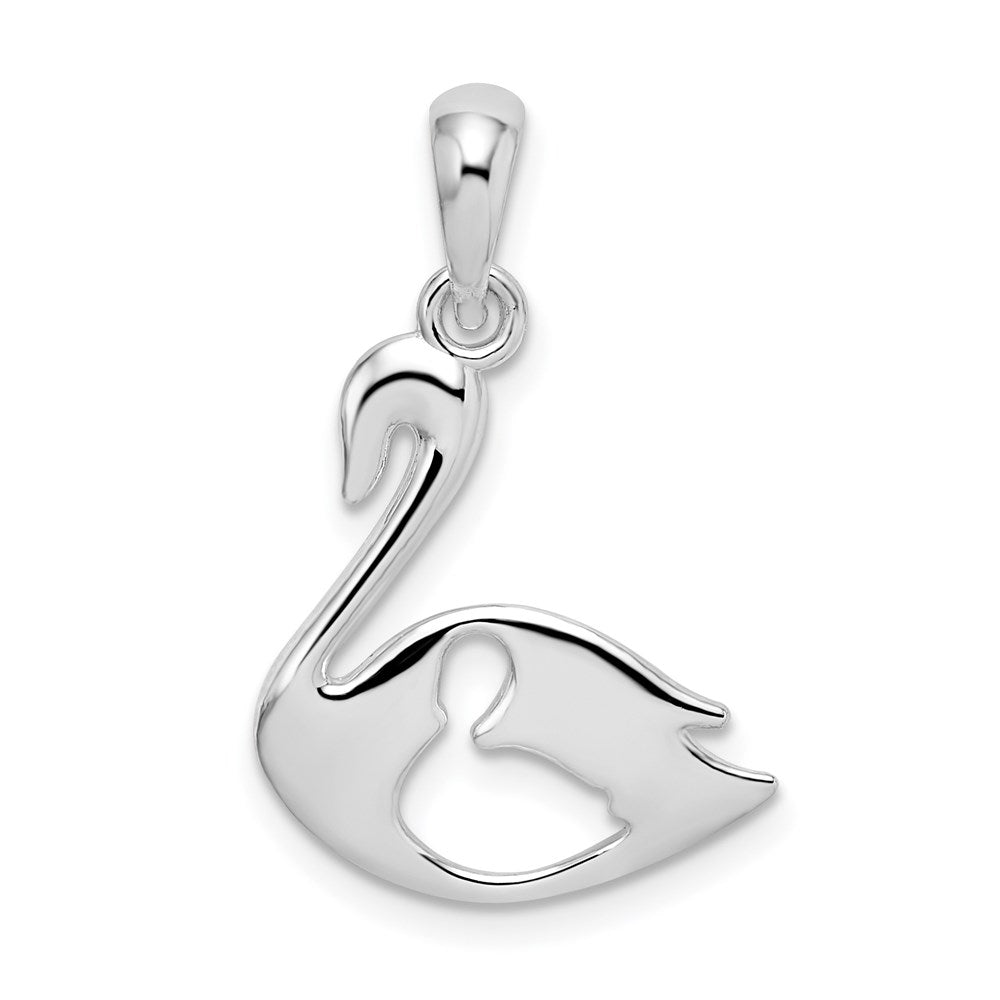 Million Charms 925 Sterling Silver Charm Pendant, Small Swan with Baby Cut-Out In Body & High Polish