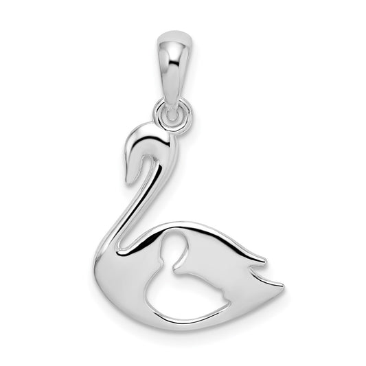 Million Charms 925 Sterling Silver Charm Pendant, Small Swan with Baby Cut-Out In Body & High Polish