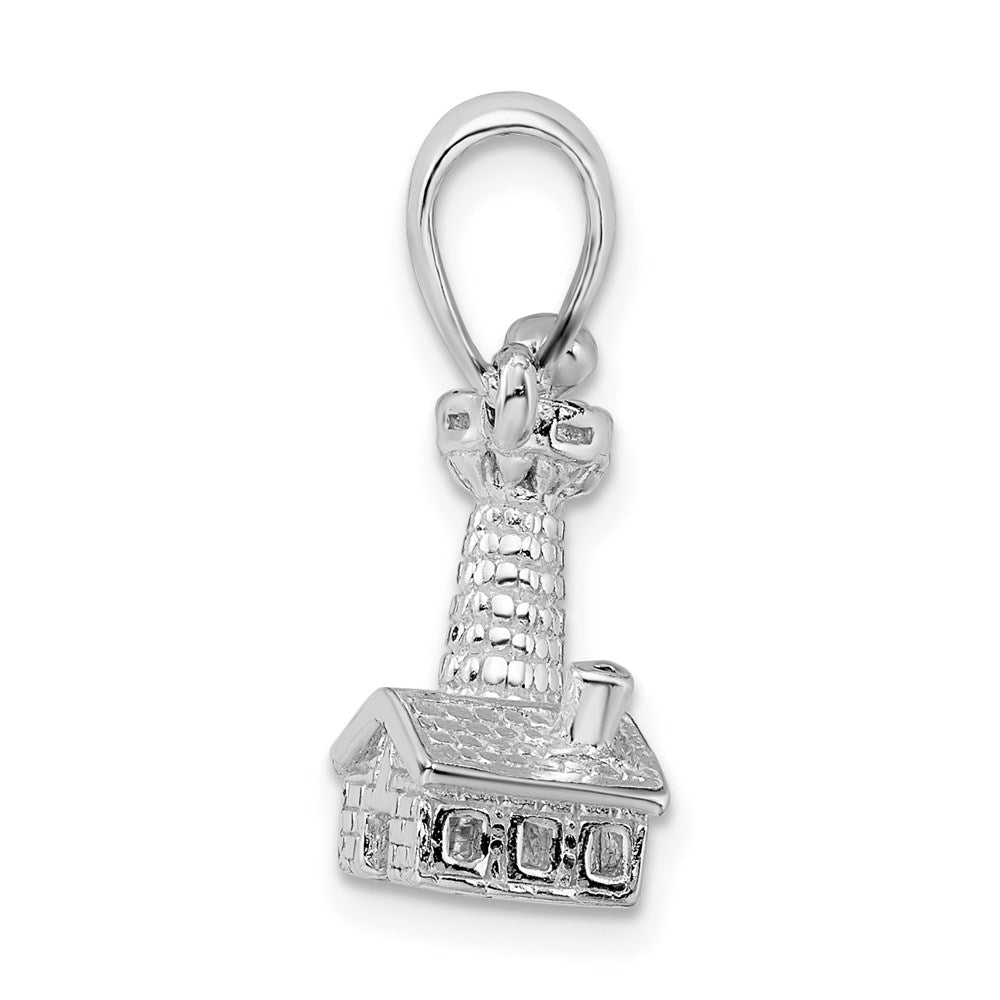 Million Charms 925 Sterling Silver Nautical Charm Pendant, 3-D Lighthouse with Side House, Textured