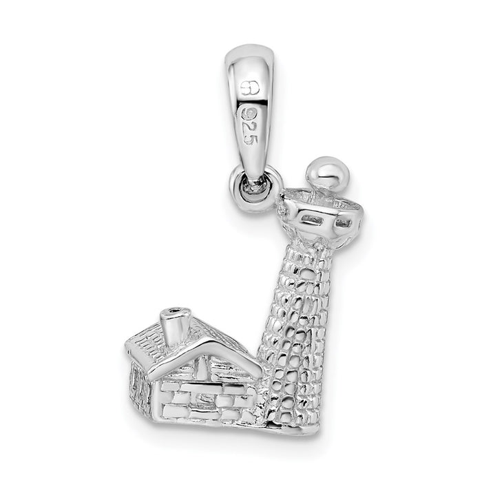 Million Charms 925 Sterling Silver Nautical Charm Pendant, 3-D Lighthouse with Side House, Textured