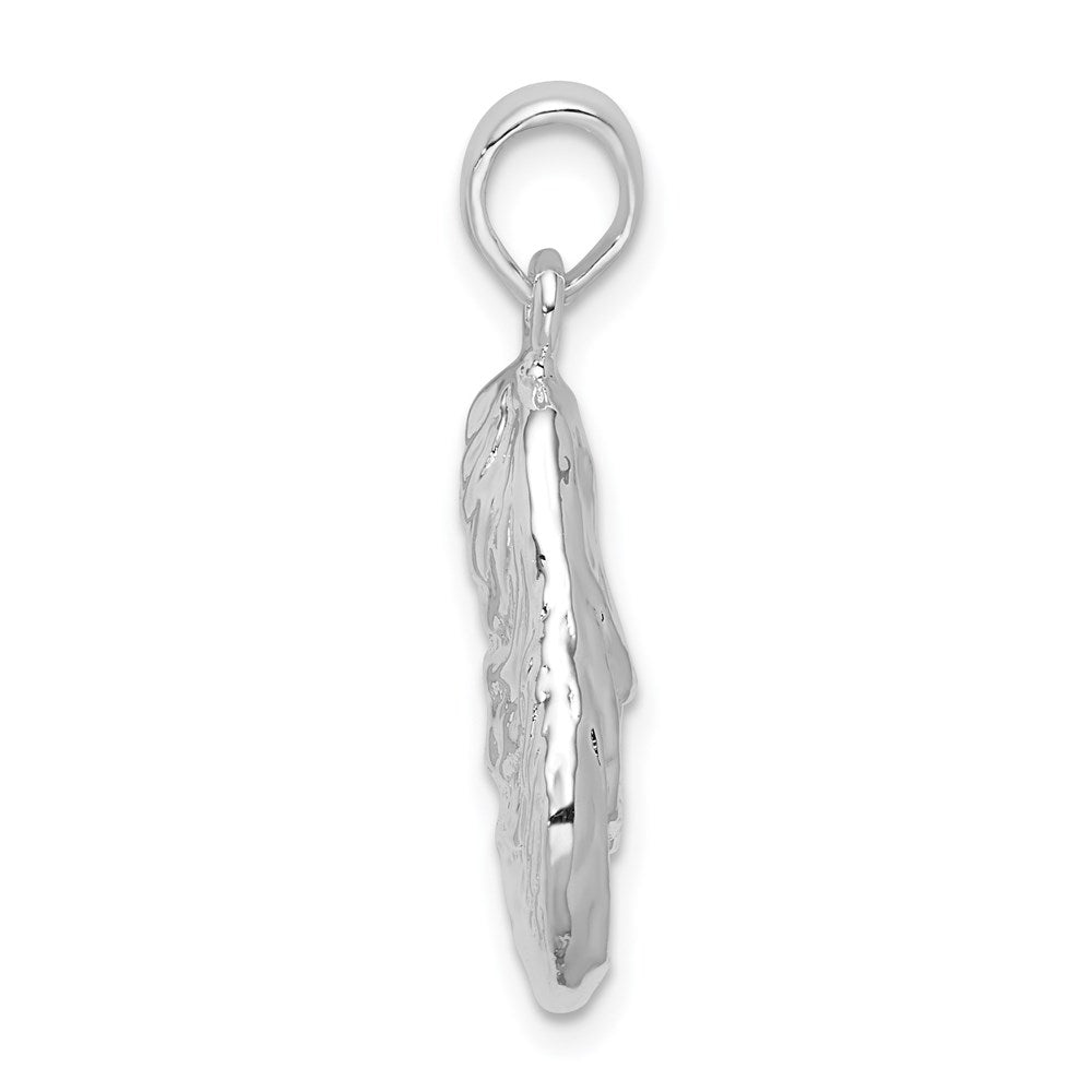 Million Charms 925 Sterling Silver Nautical Sea Life  Charm Pendant, Large 3-D Oyster Shell, Textured